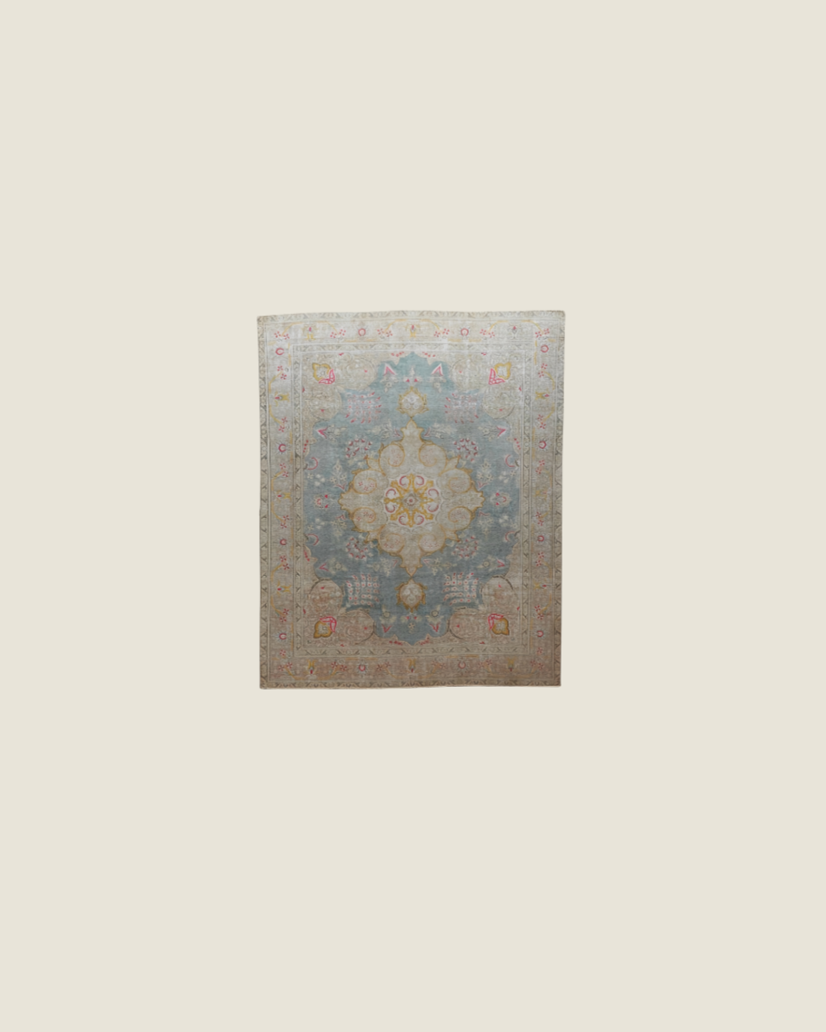 Tabriz Persian Carpet Beige Turquoise, view 1 of 3, vintage, Assembly Vintage Dubai
