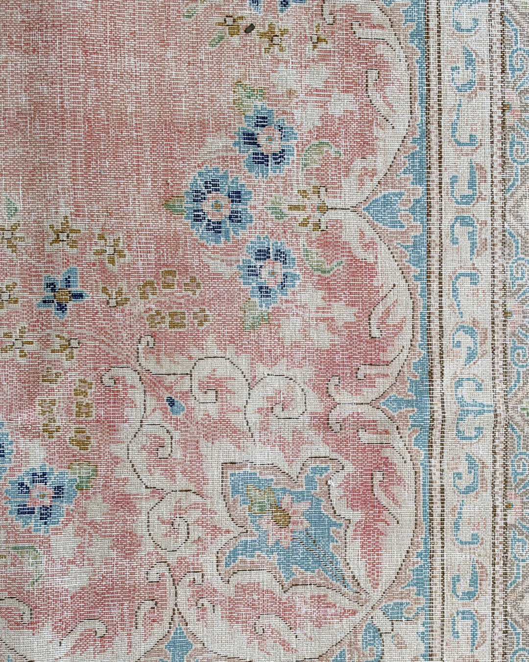 Kerman Persian Carpet Sand Beige & Dusty Blue