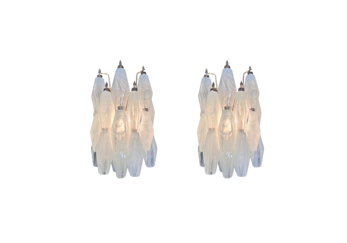Murano Poliedri White wall sconces, vintage hand blown Murano glass, Assembly Vintage Dubai