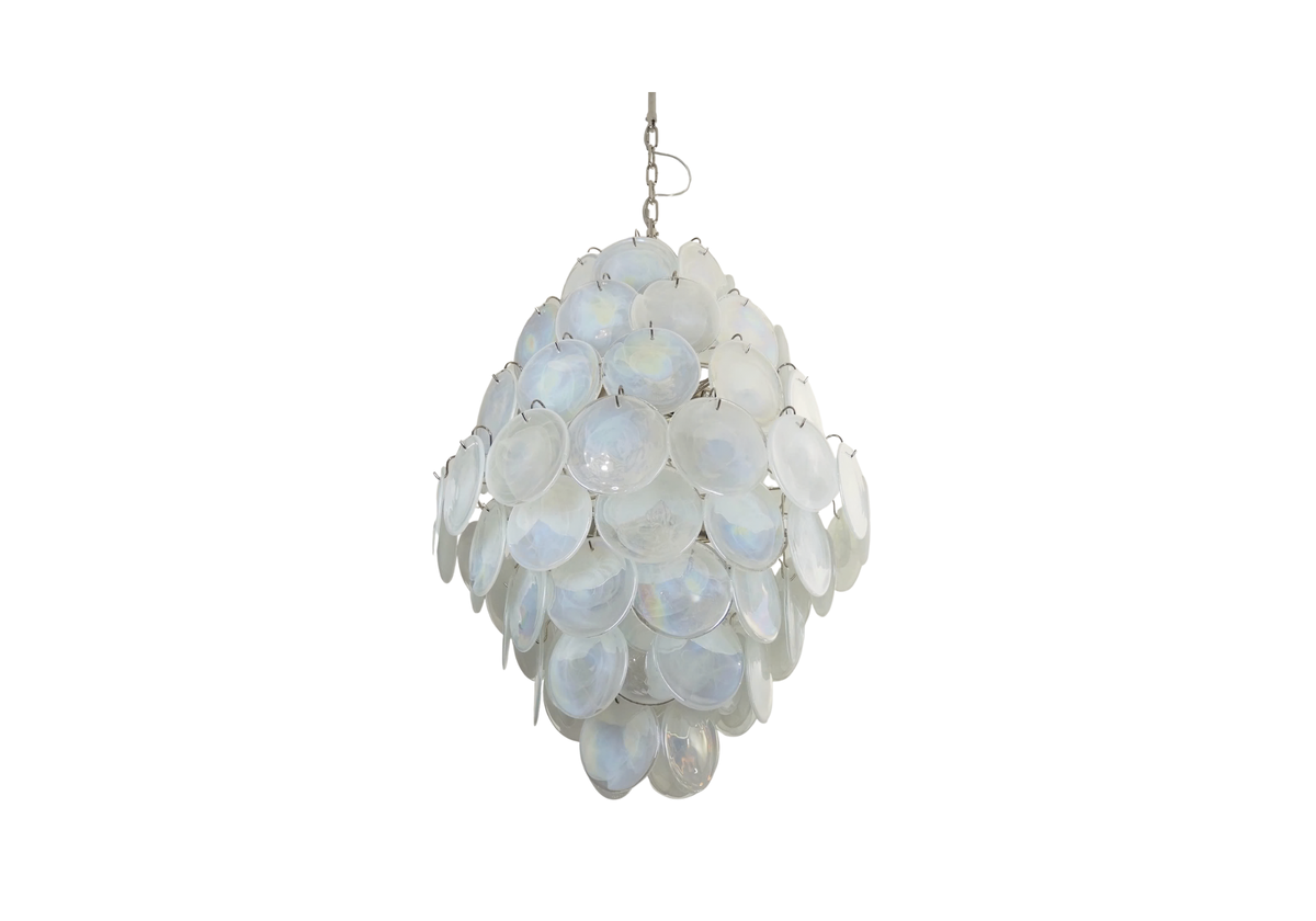 Murano chandelier - 87 white alabaster disks, vintage hand blown Murano glass, Assembly Vintage Dubai