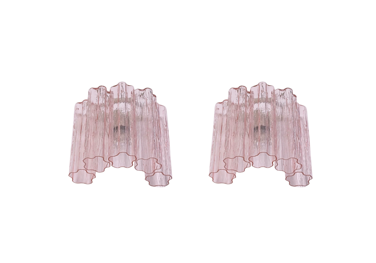 Murano wall sconces - 5 Transparent Pink glass tube, vintage hand blown Murano glass, Assembly Vintage Dubai