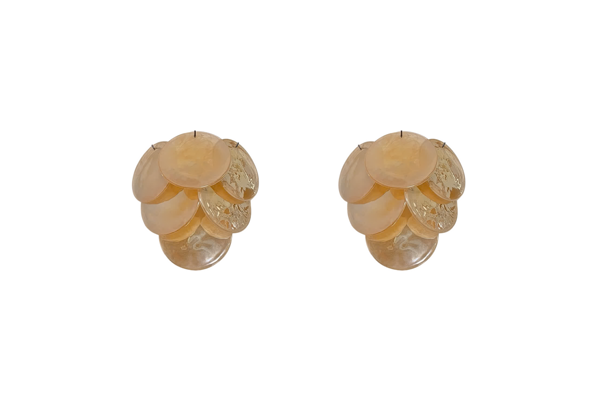 Murano glass wall sconces - 6 alabaster Gold disks, vintage hand blown Murano glass, Assembly Vintage Dubai