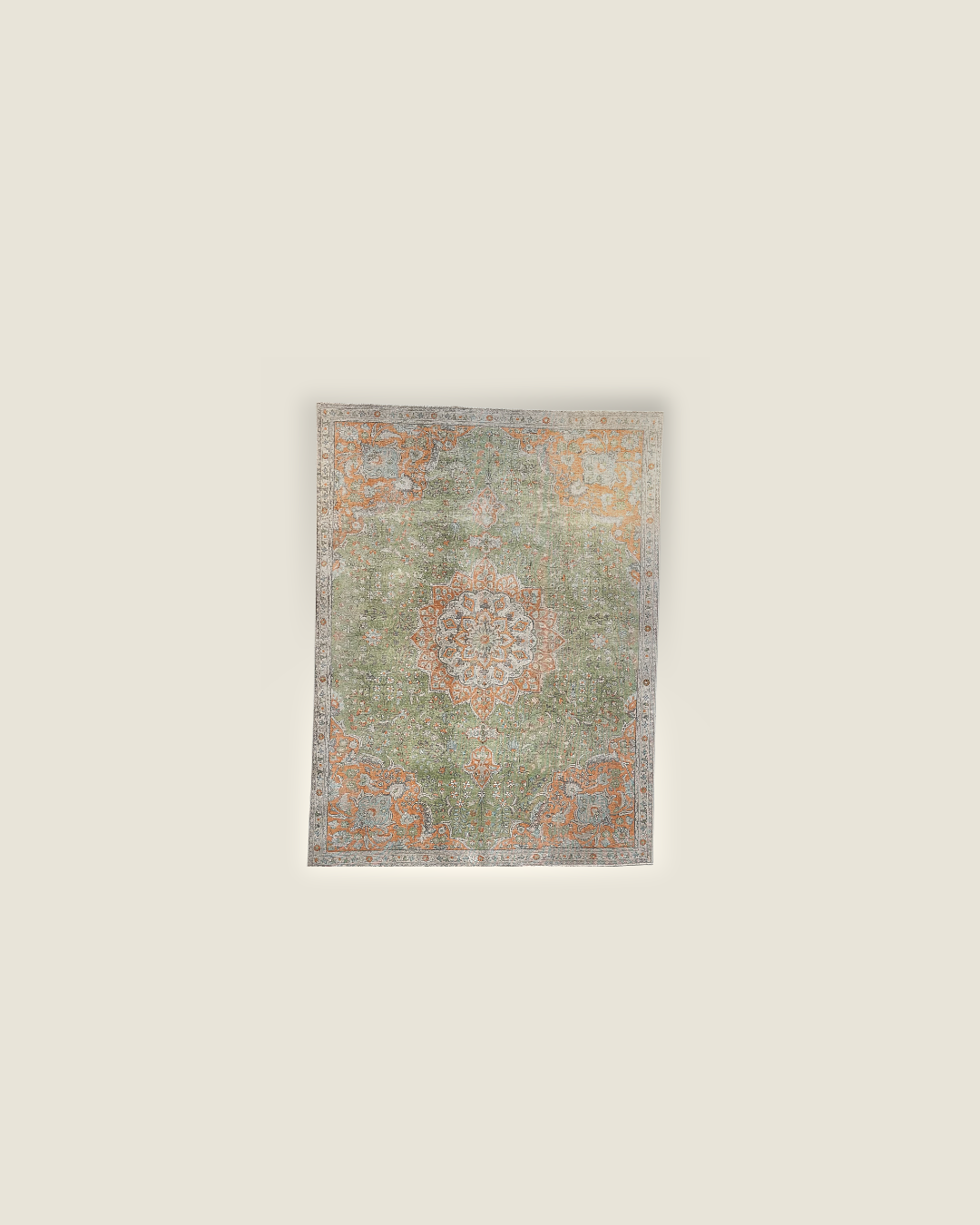 Tabriz Persian Carpet Green Orange