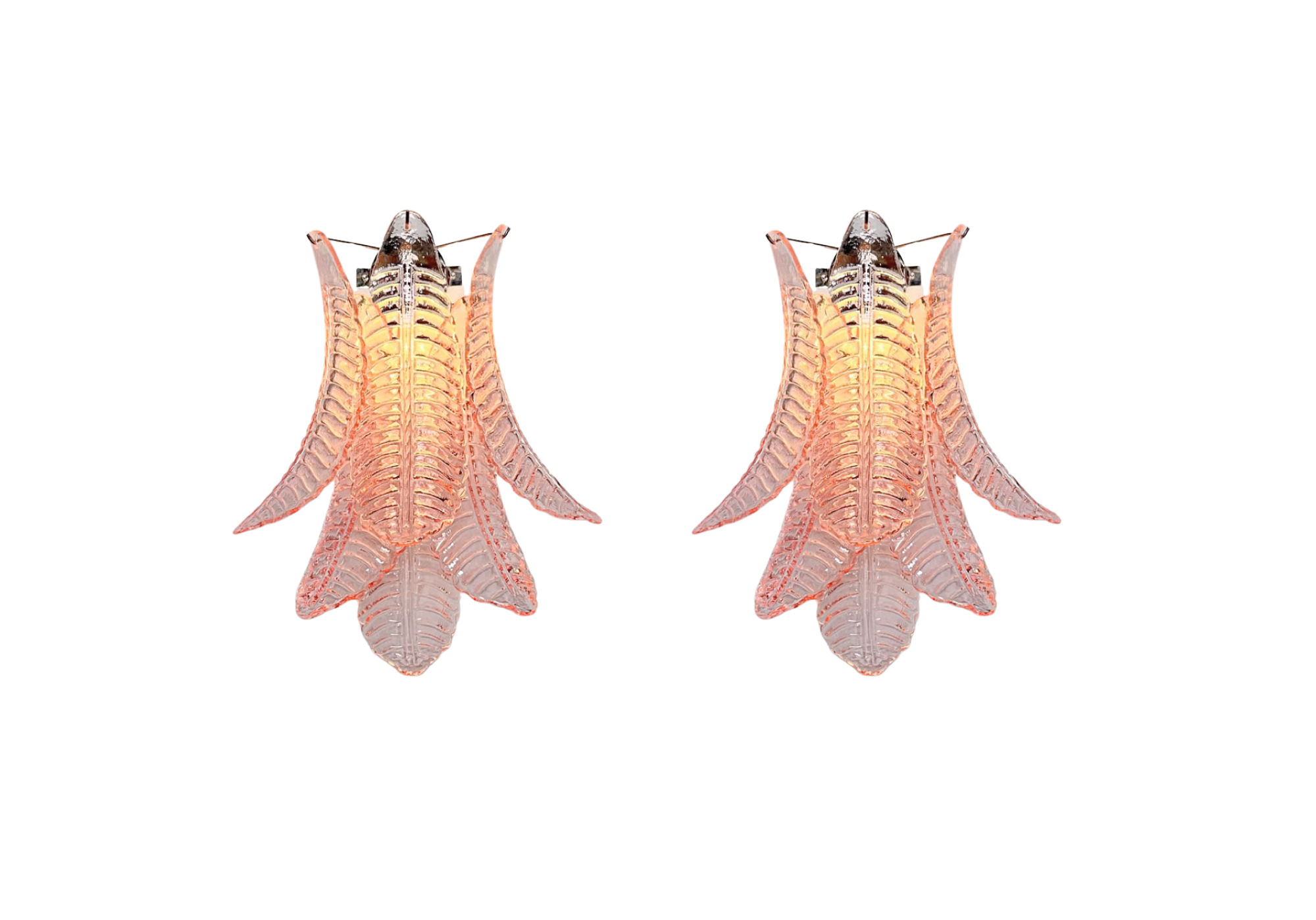 Pair of Murano Pink Felci Glass wall scones
