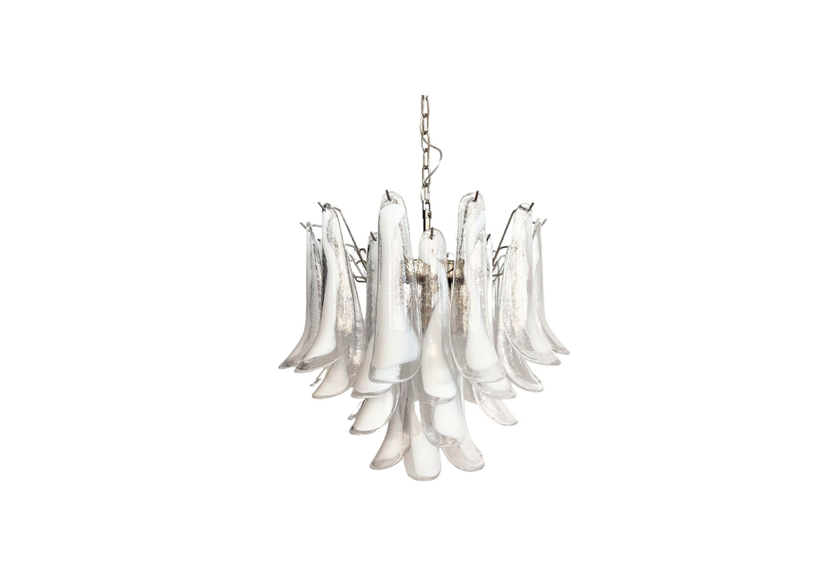 Murano chandelier - 36 Mazzega White glass petals, vintage hand blown Murano glass, Assembly Vintage Dubai
