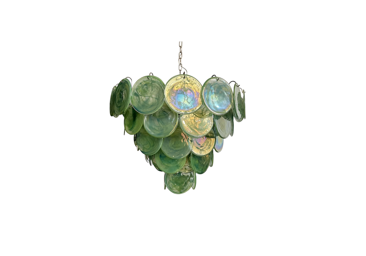 Murano chandelier space age - 57 Green alabaster iridescent glasses, vintage hand blown Murano glass, Assembly Vintage Dubai