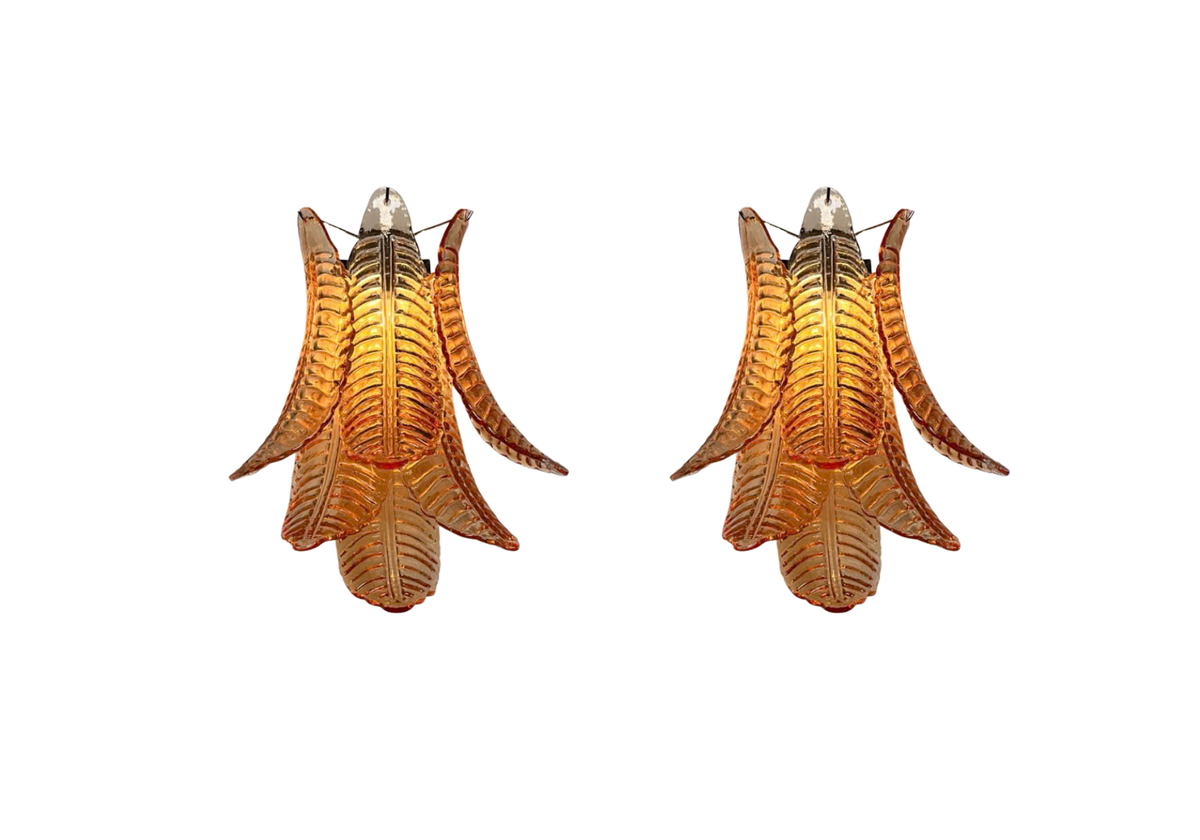 Murano Amber Felci Glass wall sconces, vintage hand blown Murano glass, Assembly Vintage Dubai