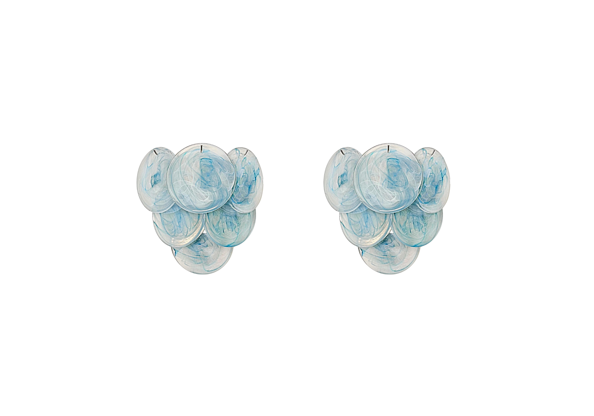 Pair of Murano glass wall sconces – 6 alabaster Blue disks