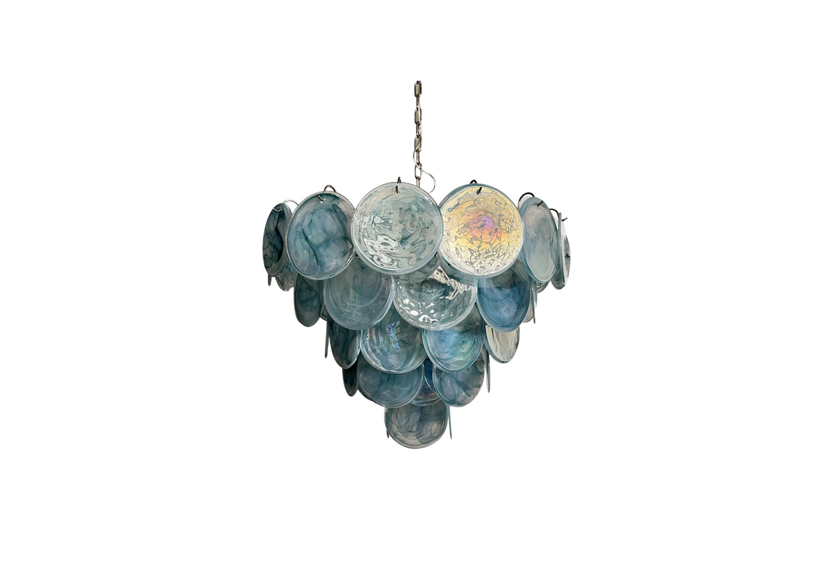 Murano chandelier space age - 57 Blue alabaster iridescent glasses, vintage hand blown Murano glass, Assembly Vintage Dubai