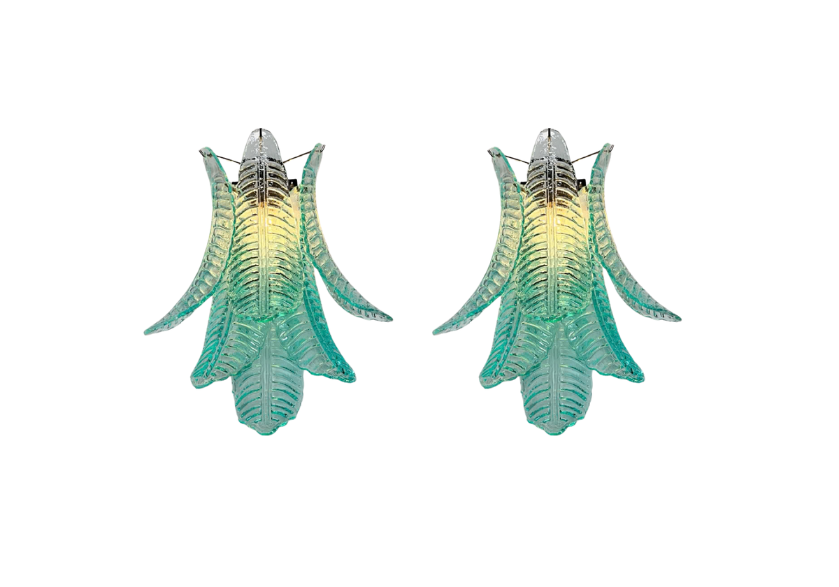 Murano Turquoise Felci Glass wall sconces, vintage hand blown Murano glass, Assembly Vintage Dubai