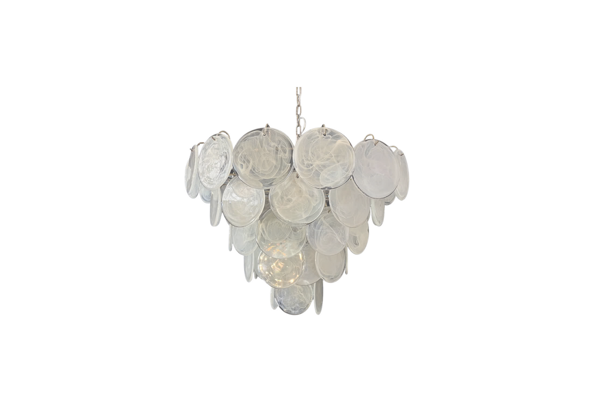 Murano chandelier space age - 57 White alabaster iridescent glasses, vintage hand blown Murano glass, Assembly Vintage Dubai
