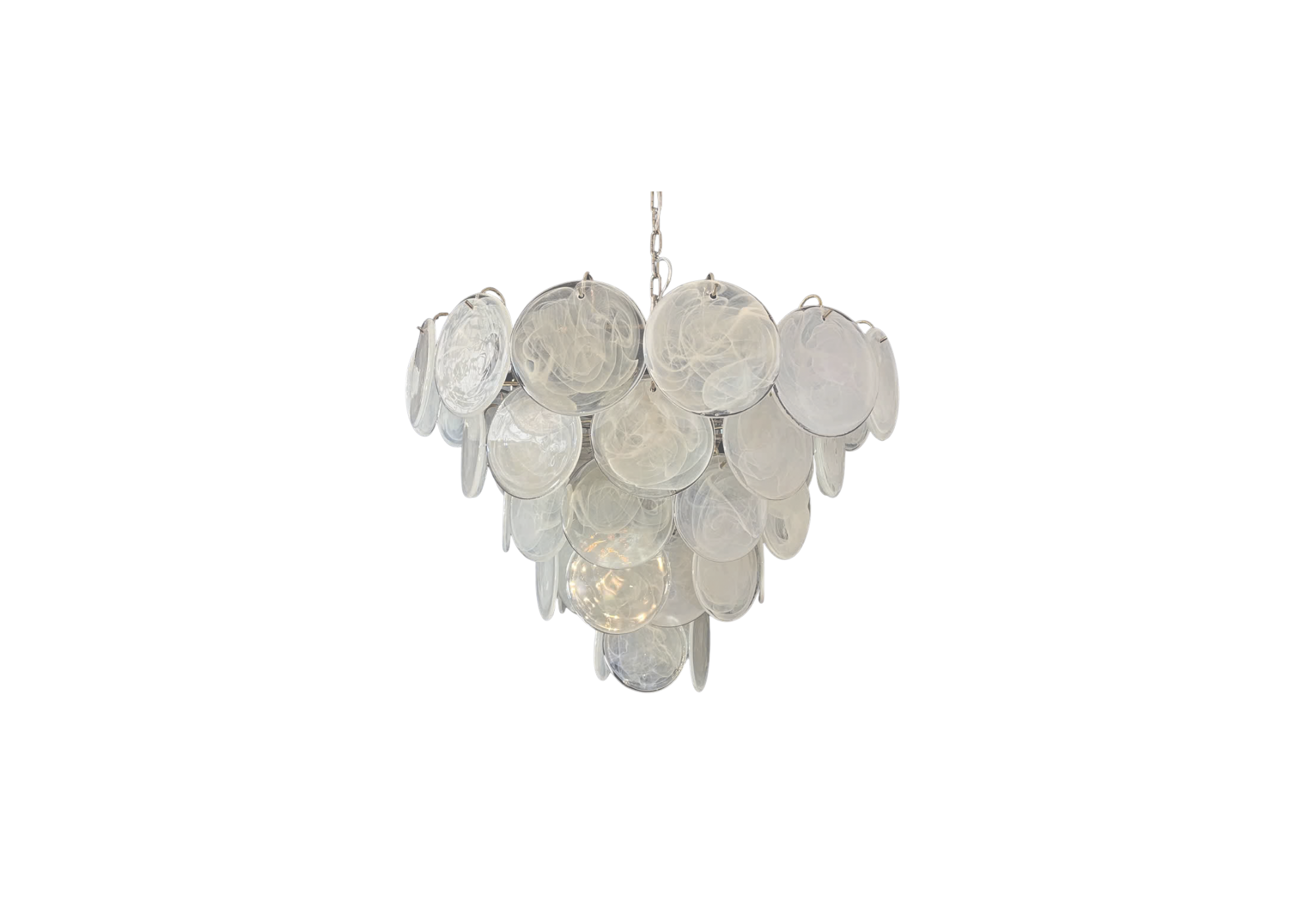 Murano chandelier space age – 57 White albaster iridescent glasses