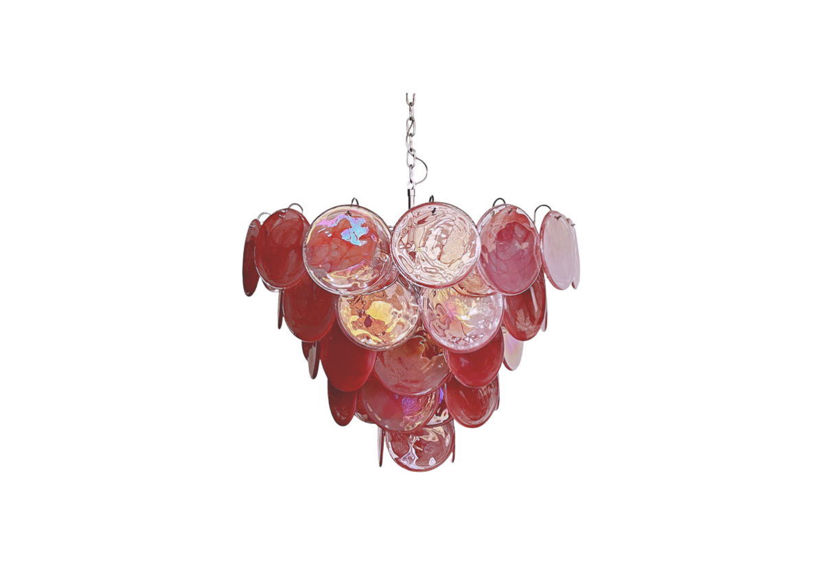 Murano chandelier space age - 57 Pink alabaster iridescent glasses, vintage hand blown Murano glass, Assembly Vintage Dubai