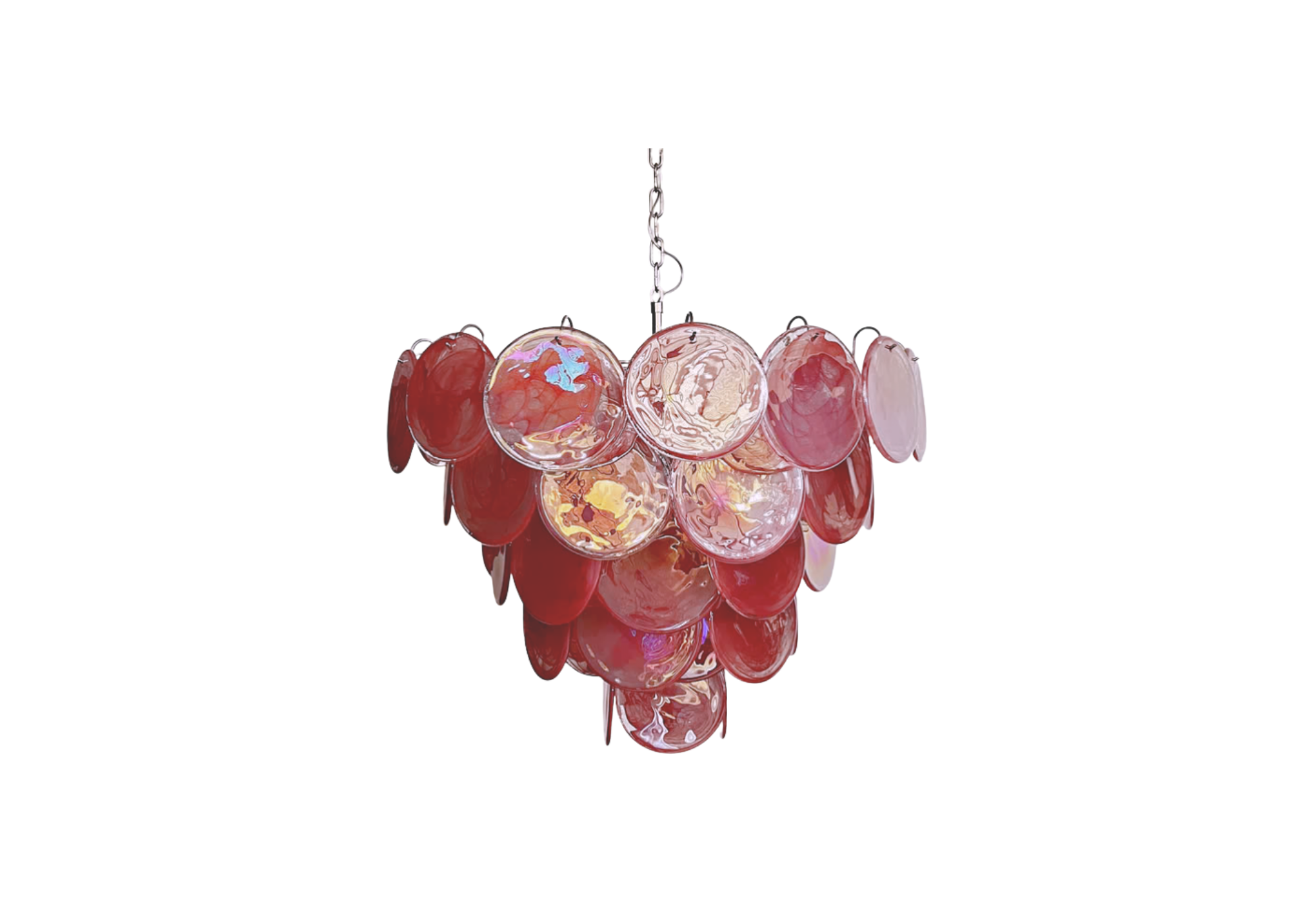 Murano chandelier space age – 57 Pink albaster iridescent glasses