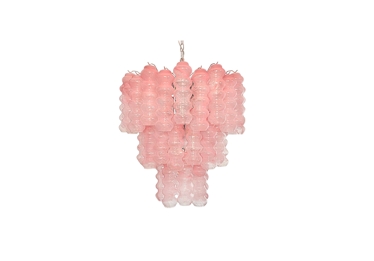 Alabaster Murano Glass 3-Tier Tube Chandelier- Pink, vintage hand blown Murano glass, Assembly Vintage Dubai