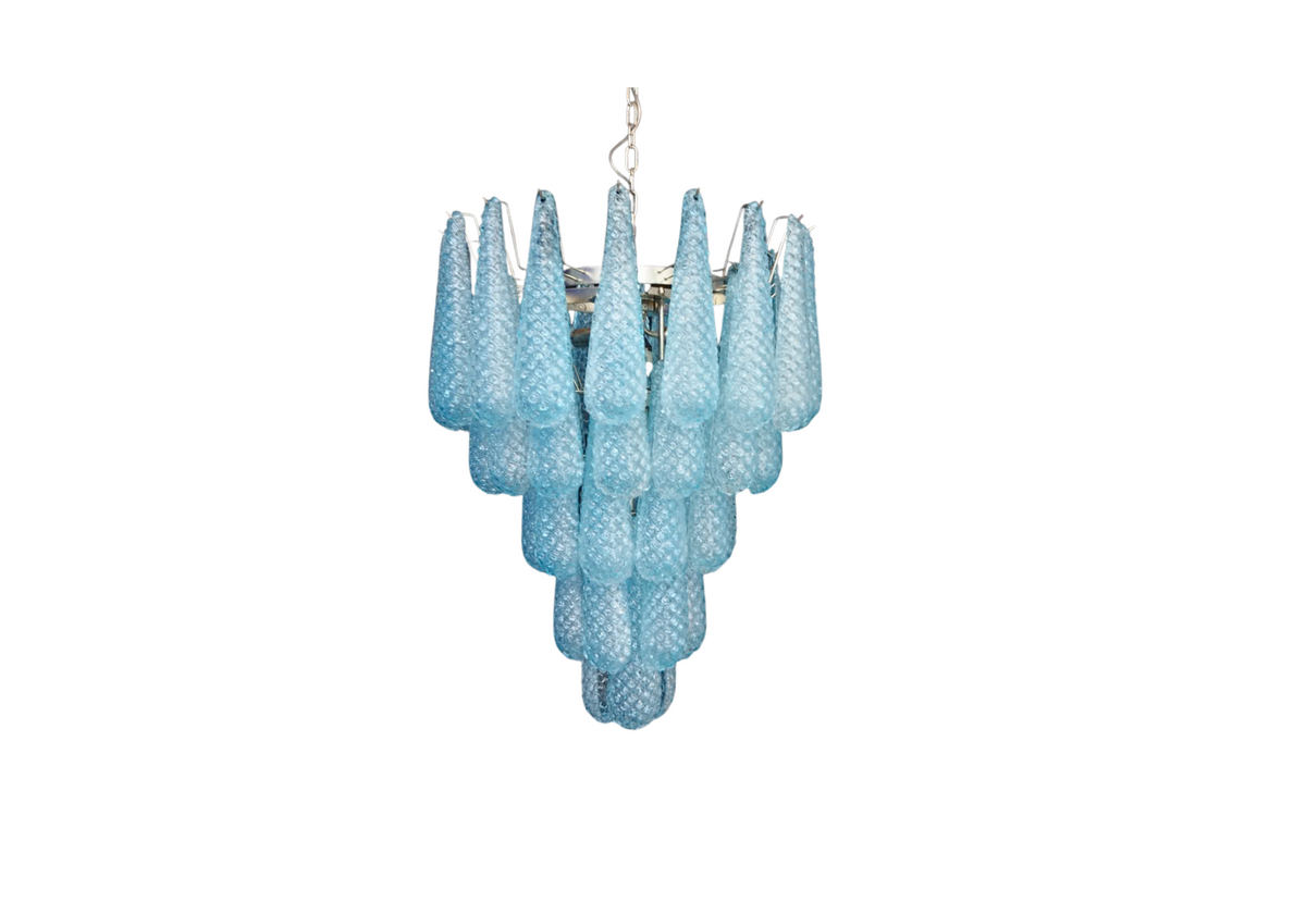 Murano Chandelier 52 Blue Glass Petals Drop, vintage hand blown Murano glass, Assembly Vintage Dubai