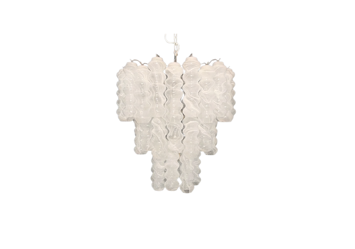 Alabaster Murano Glass 3-Tier Tube Chandelier- White, vintage hand blown Murano glass, Assembly Vintage Dubai