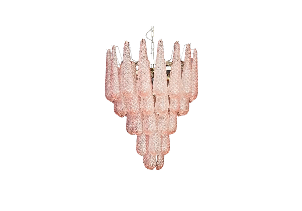 Murano Chandelier 52 Pink Glass Petals Drop, vintage hand blown Murano glass, Assembly Vintage Dubai