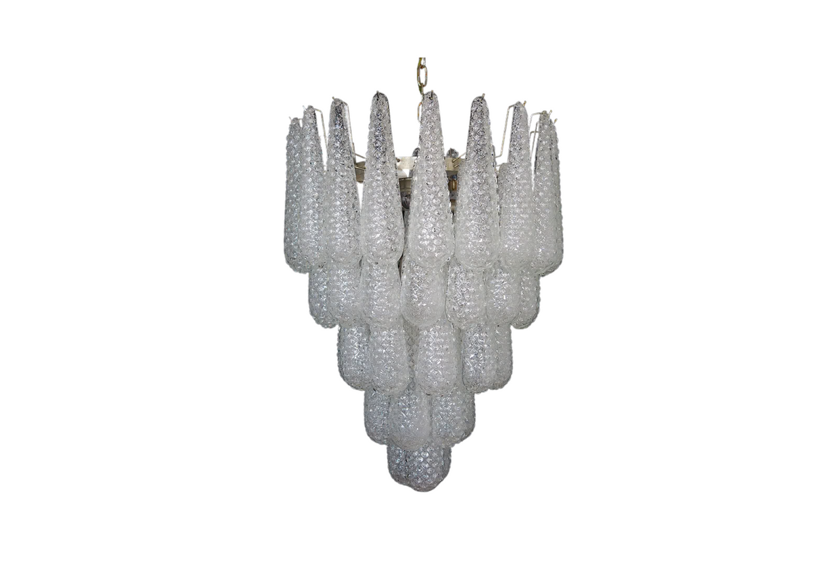Murano Chandelier 52 White Glass Petals Drop, vintage hand blown Murano glass, Assembly Vintage Dubai