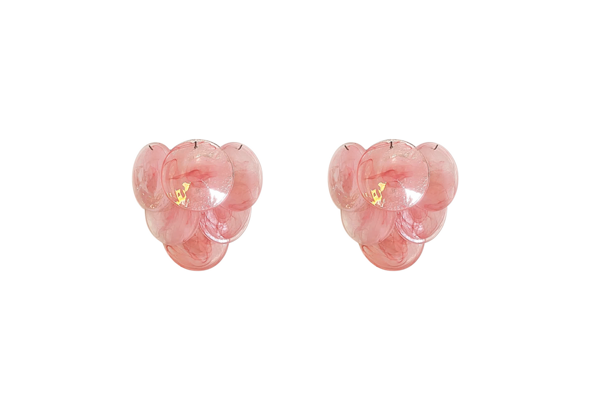 Murano glass wall sconces - 6 alabaster Pink disks, vintage hand blown Murano glass, Assembly Vintage Dubai