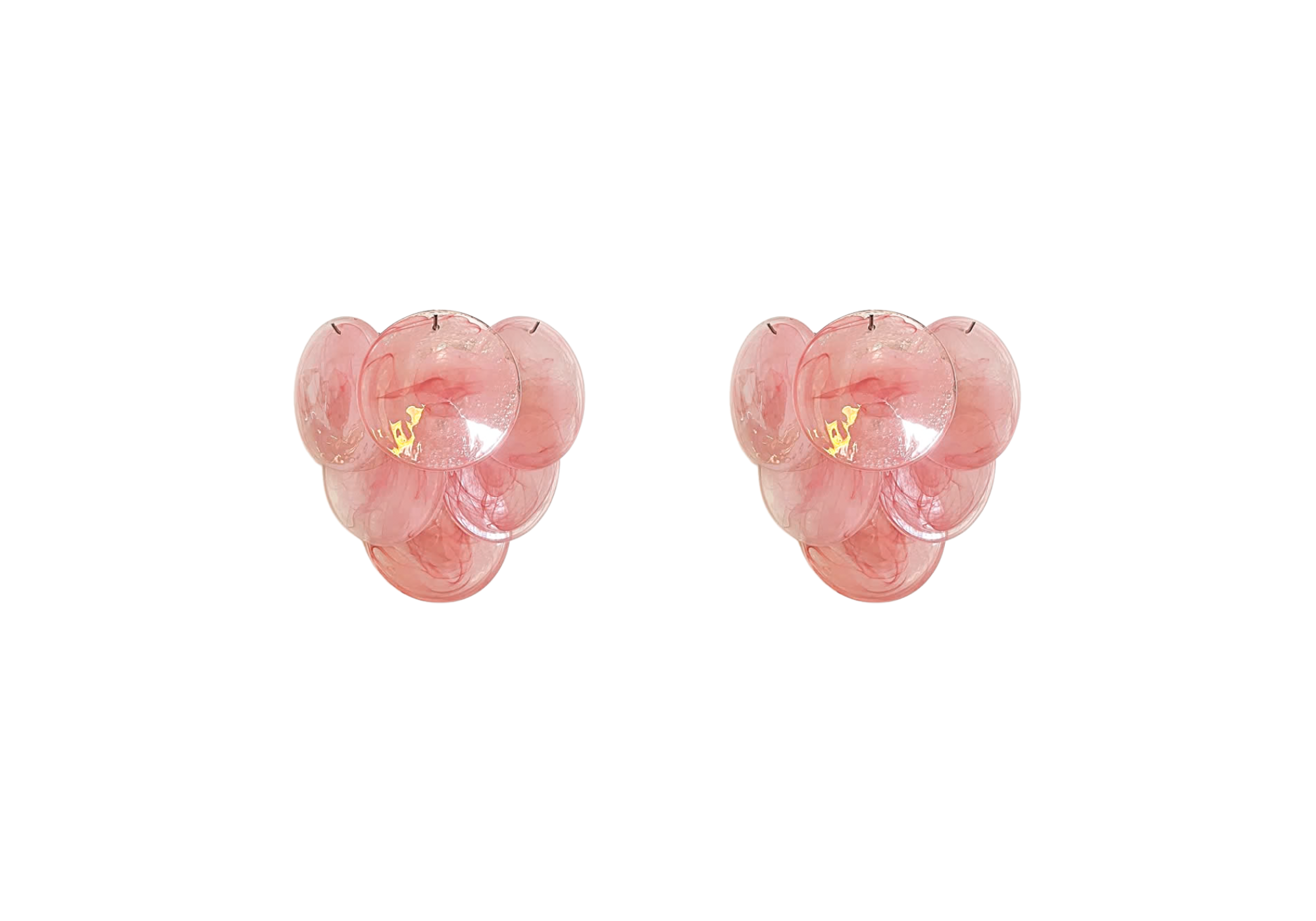 Pair of Murano glass wall sconces – 6 alabaster Pink disks