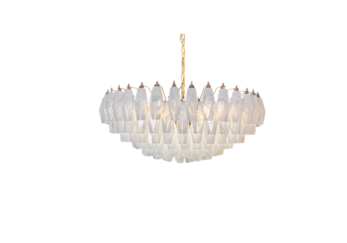 Murano glass Chandelier - 185 White poliedri, vintage hand blown Murano glass, Assembly Vintage Dubai