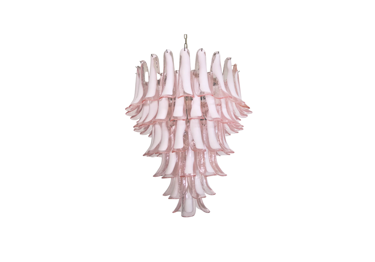 Murano chandelier Mazzega - 75 Pink glass petals, vintage hand blown Murano glass, Assembly Vintage Dubai