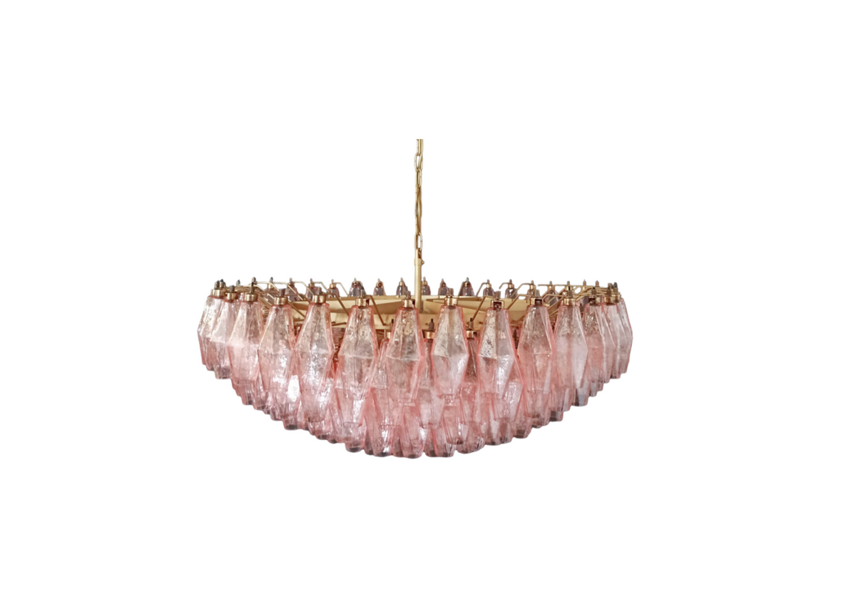Murano glass Chandelier - 185 Pink poliedri, vintage hand blown Murano glass, Assembly Vintage Dubai