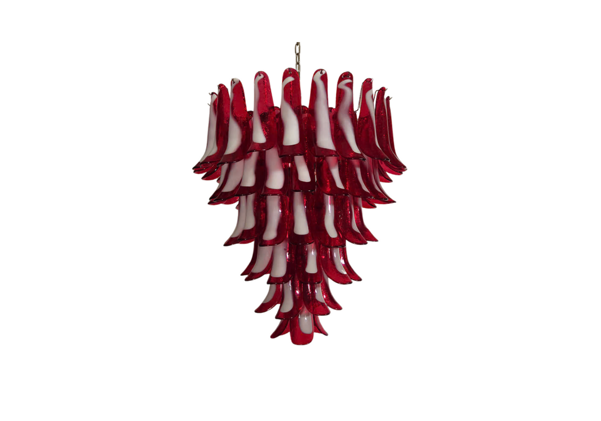 Murano chandelier Mazzega - 75 Red glass petals, vintage hand blown Murano glass, Assembly Vintage Dubai
