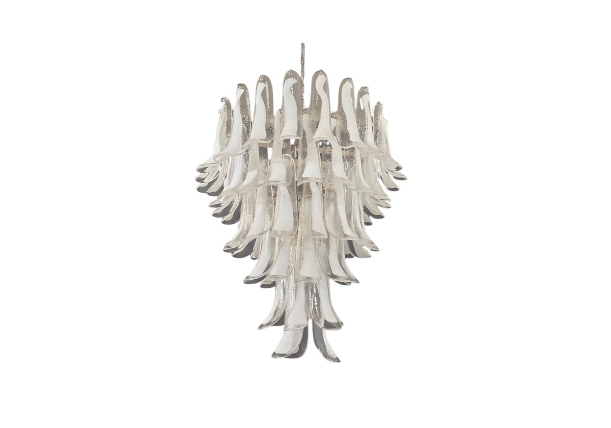 Murano chandelier Mazzega - 75 White glass petals, vintage hand blown Murano glass, Assembly Vintage Dubai