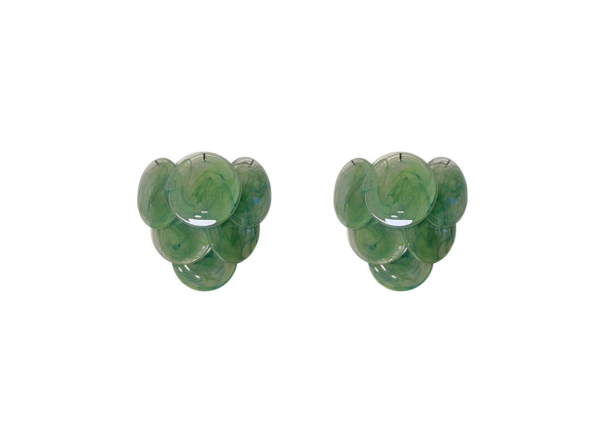 Murano glass wall sconces - 6 alabaster Green disks, vintage hand blown Murano glass, Assembly Vintage Dubai