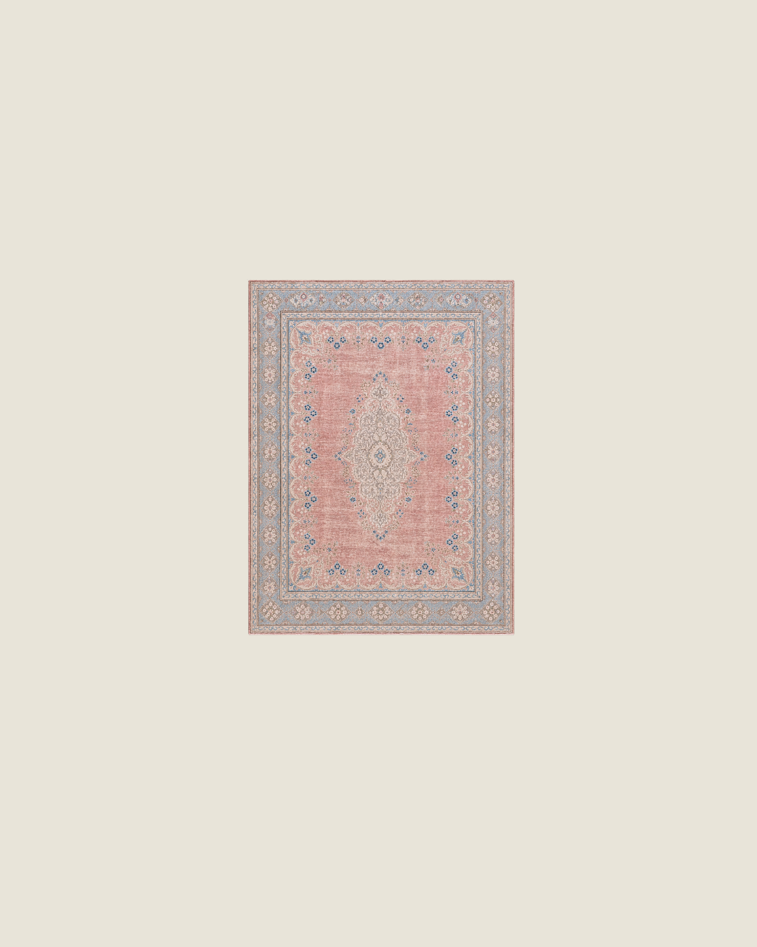 Kerman Persian Carpet Sand Beige & Dusty Blue