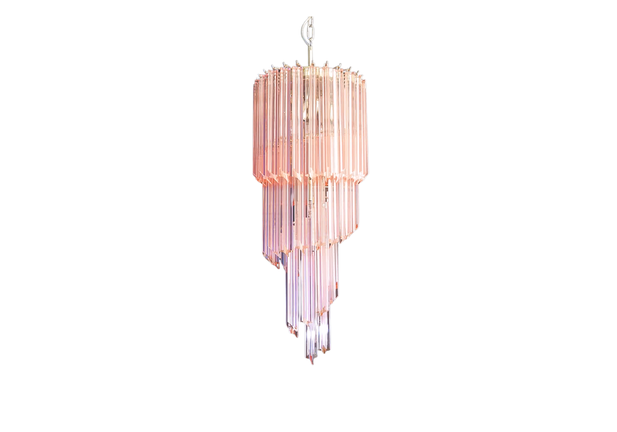 Murano glass spiral chandelier - 54 quadriedri pink prisms, vintage hand blown Murano glass, Assembly Vintage Dubai