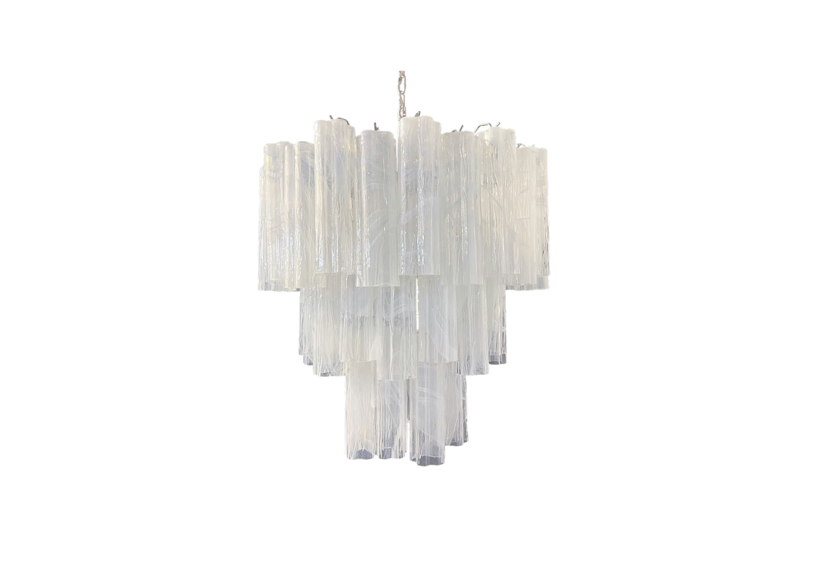 Murano Chandelier - Three Tier White Alabaster Tube 48 glasses, vintage hand blown Murano glass, Assembly Vintage Dubai