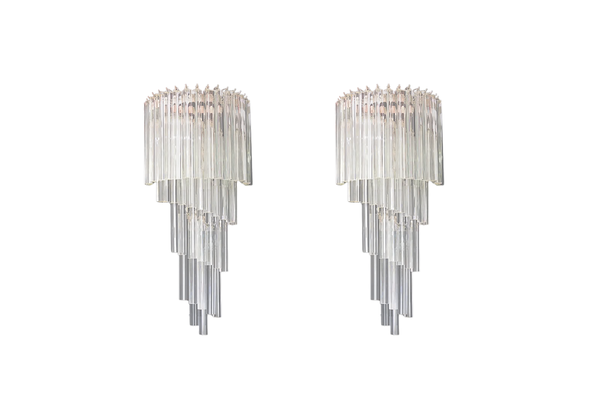 vintage Murano wall sconces - 41 transparent triedri -Arianna model, vintage hand blown Murano glass, Assembly Vintage Dubai