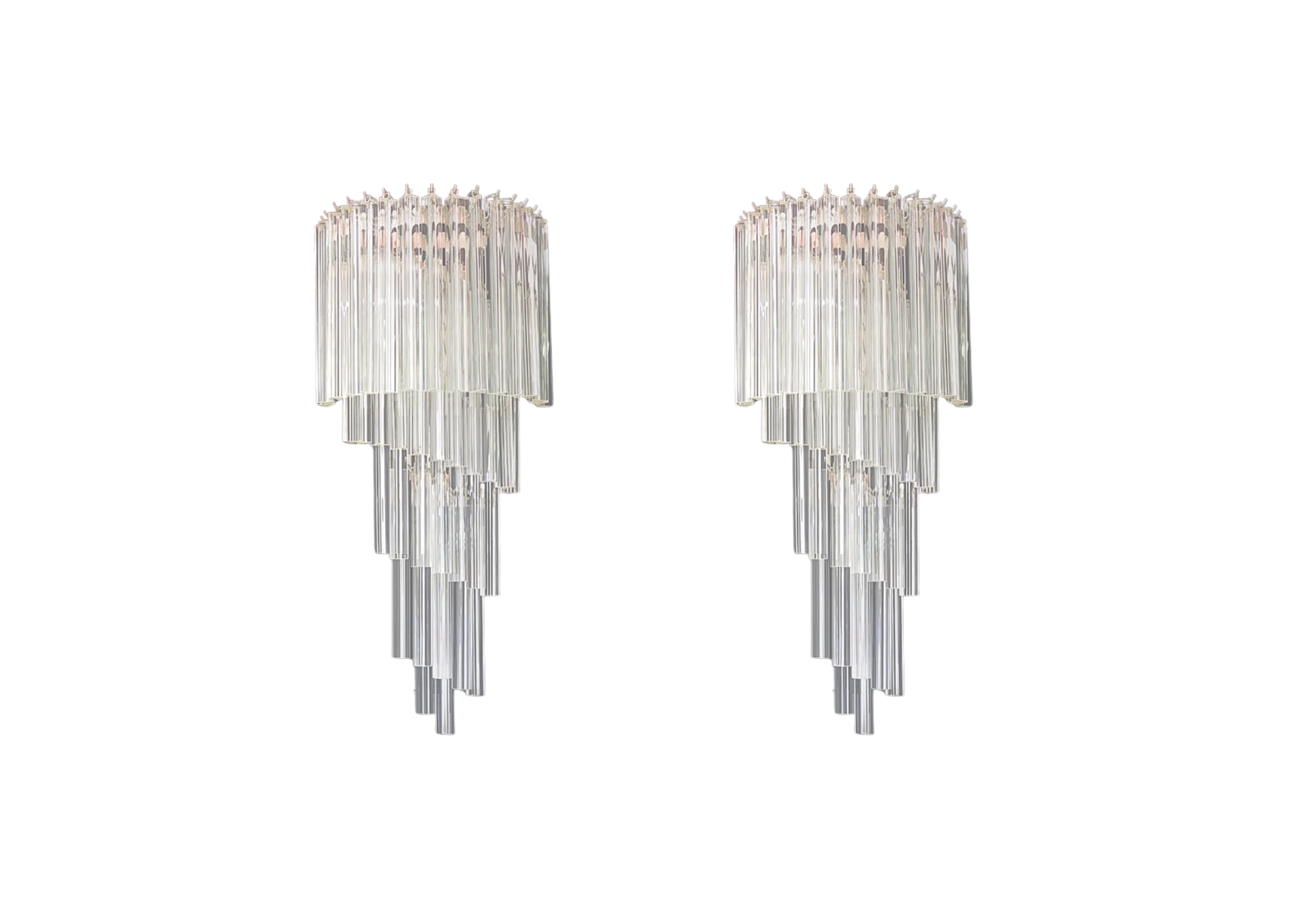 Pair of vintage Murano wall scones – 41 transparent triedri -Arianna model