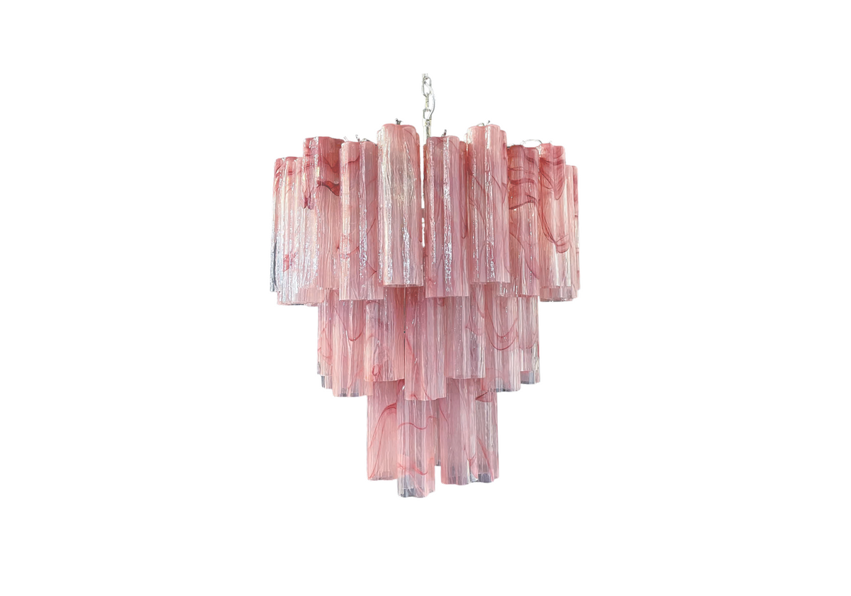 Murano Chandelier - Three Tier Pink alabaster Tube 48 glasses, vintage hand blown Murano glass, Assembly Vintage Dubai