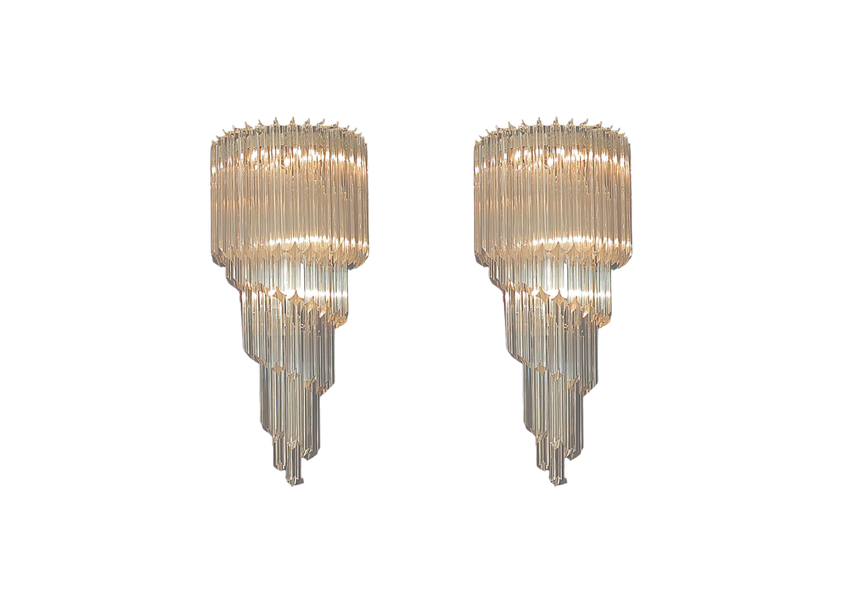 Murano Wall Sconces - 41 transparent quadriedri -Elena model, vintage hand blown Murano glass, Assembly Vintage Dubai