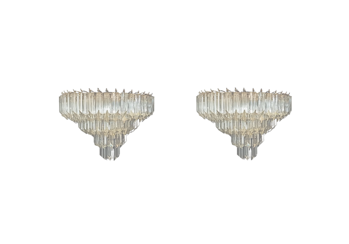 Murano wall Sconces - 63 transparent quadriedri, vintage hand blown Murano glass, Assembly Vintage Dubai