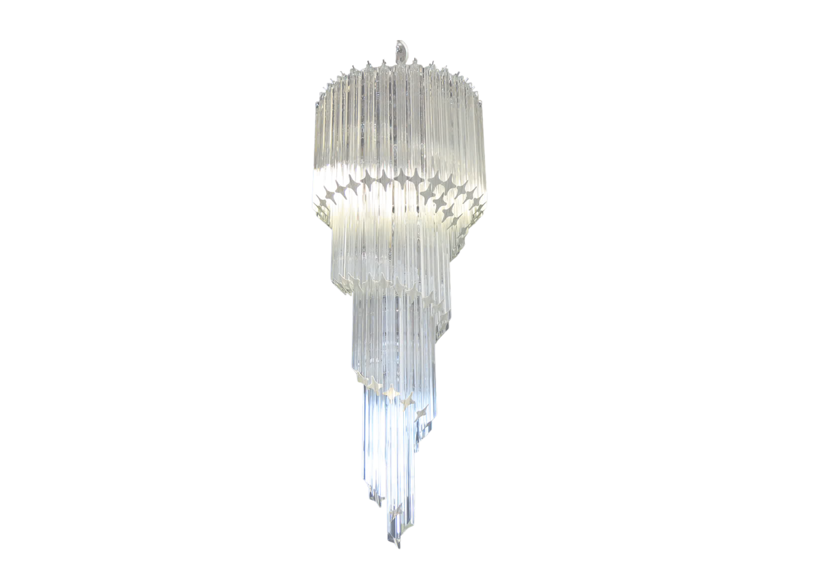 Murano Chandelier - 86 transparent quadriedri prism - Elena model, vintage hand blown Murano glass, Assembly Vintage Dubai