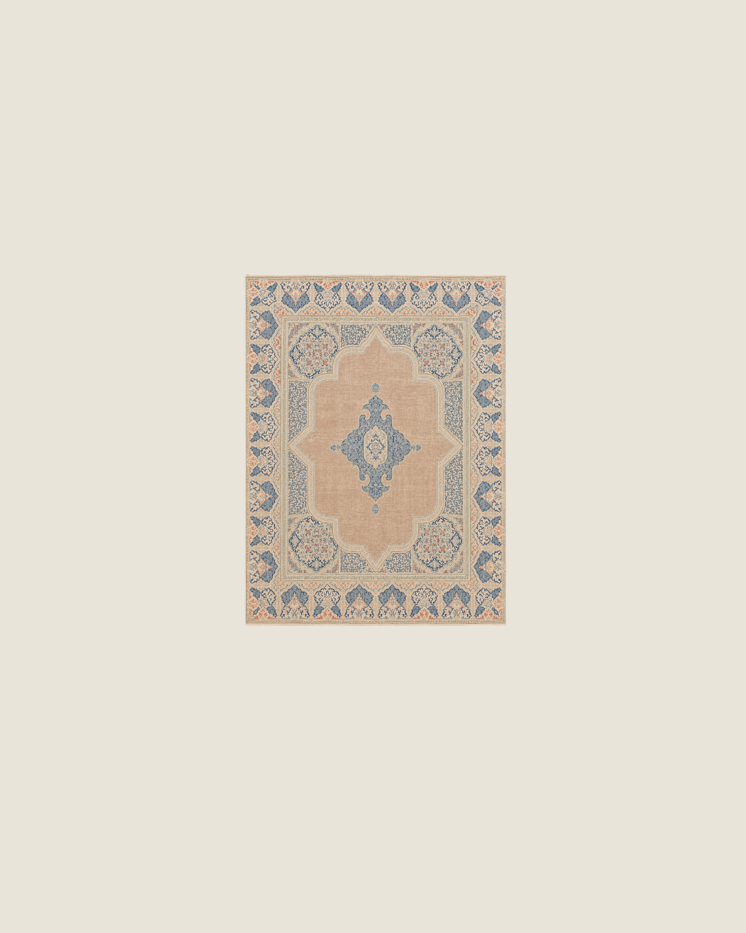 Kerman Persian Carpet Butter Yellow & Dusty Blue Medallion