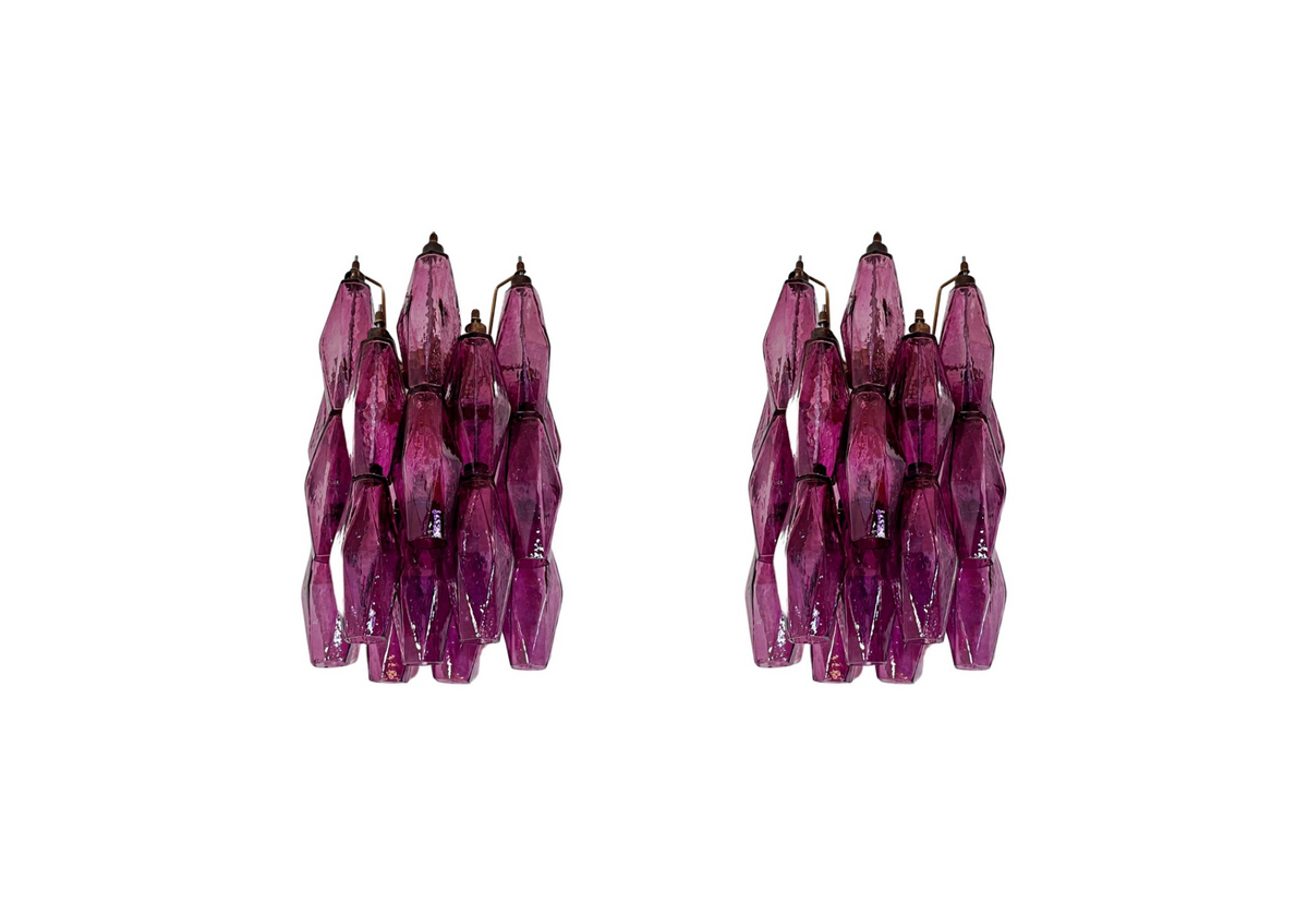 Murano Poliedri Amethyst wall sconces, vintage hand blown Murano glass, Assembly Vintage Dubai