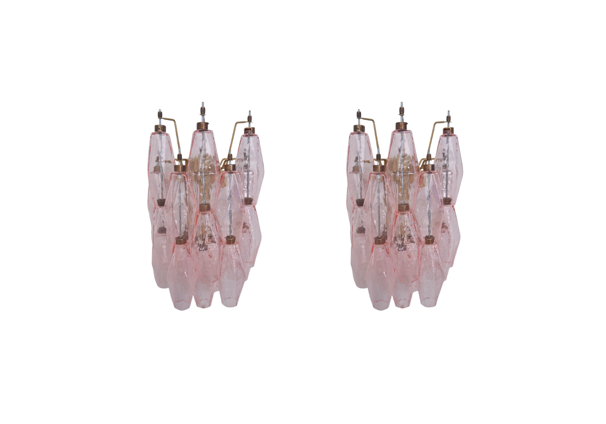 Murano Poliedri Pink wall sconces, vintage hand blown Murano glass, Assembly Vintage Dubai