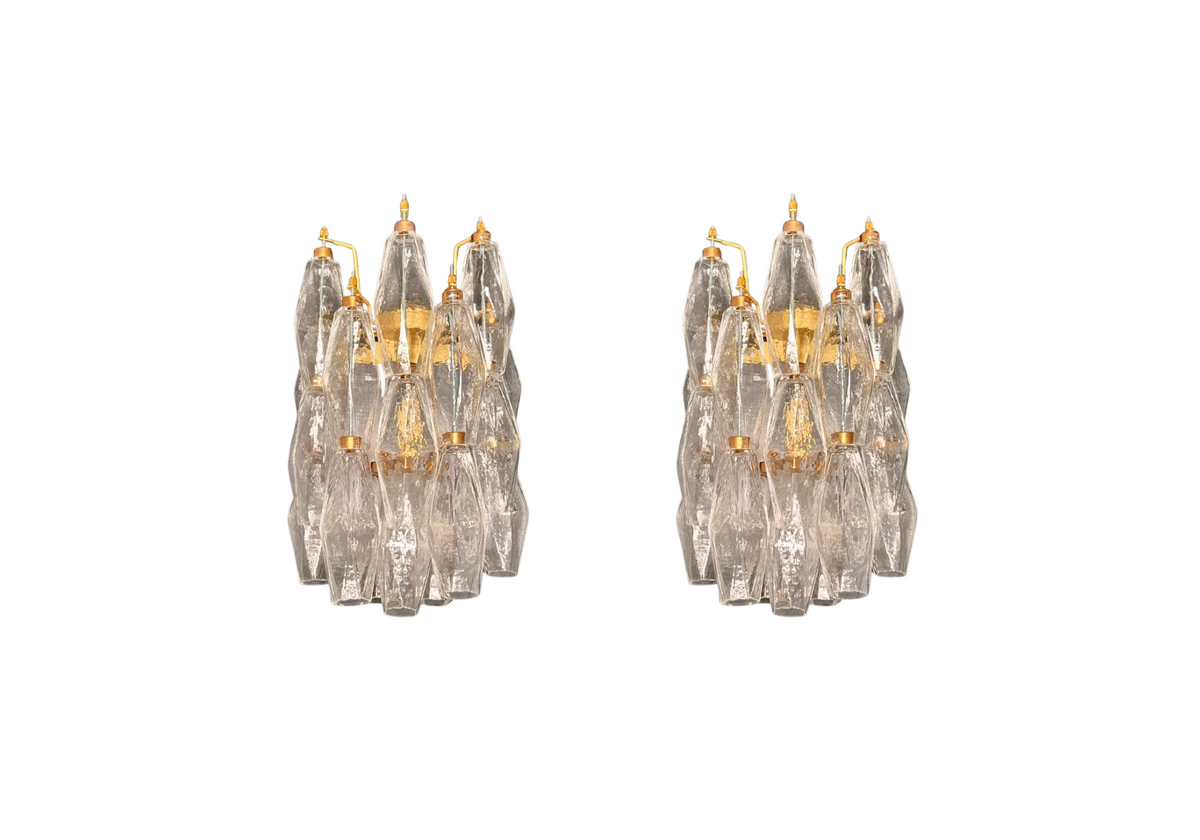 Murano Poliedri Transparent wall sconces, vintage hand blown Murano glass, Assembly Vintage Dubai