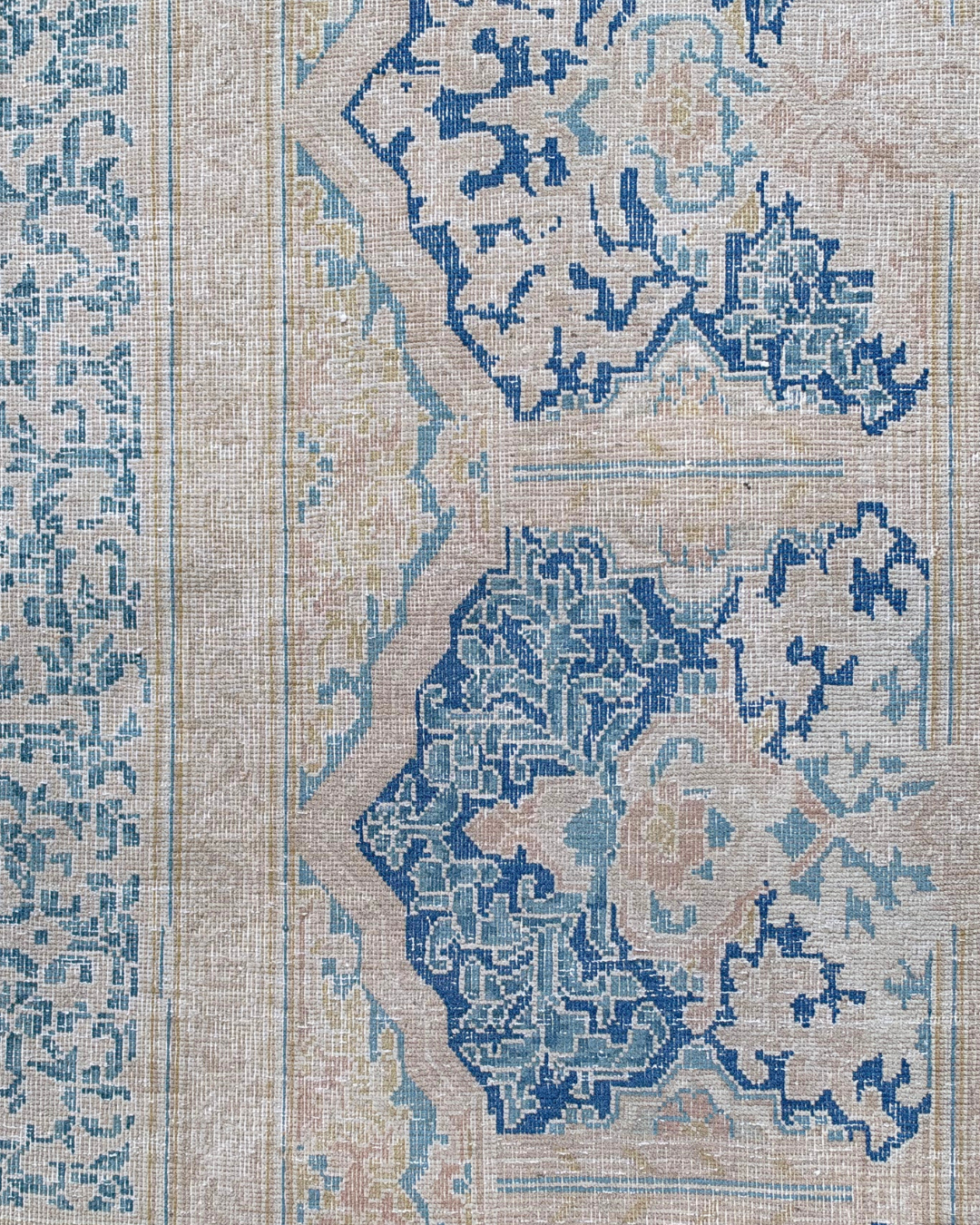 Kerman Persian Carpet Butter Yellow & Dusty Blue Medallion