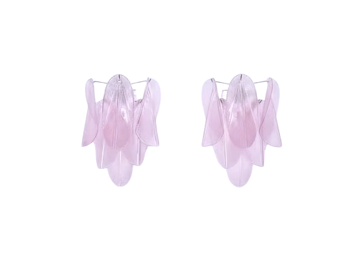 Murano Rondini Pink Wall Sconces, vintage hand blown Murano glass, Assembly Vintage Dubai