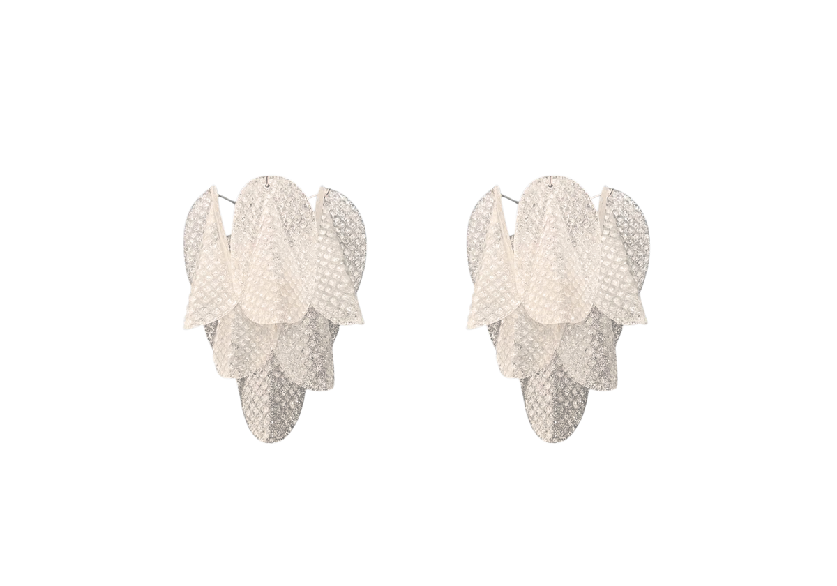 Murano Rondini Clear Grit Wall Sconces, vintage hand blown Murano glass, Assembly Vintage Dubai