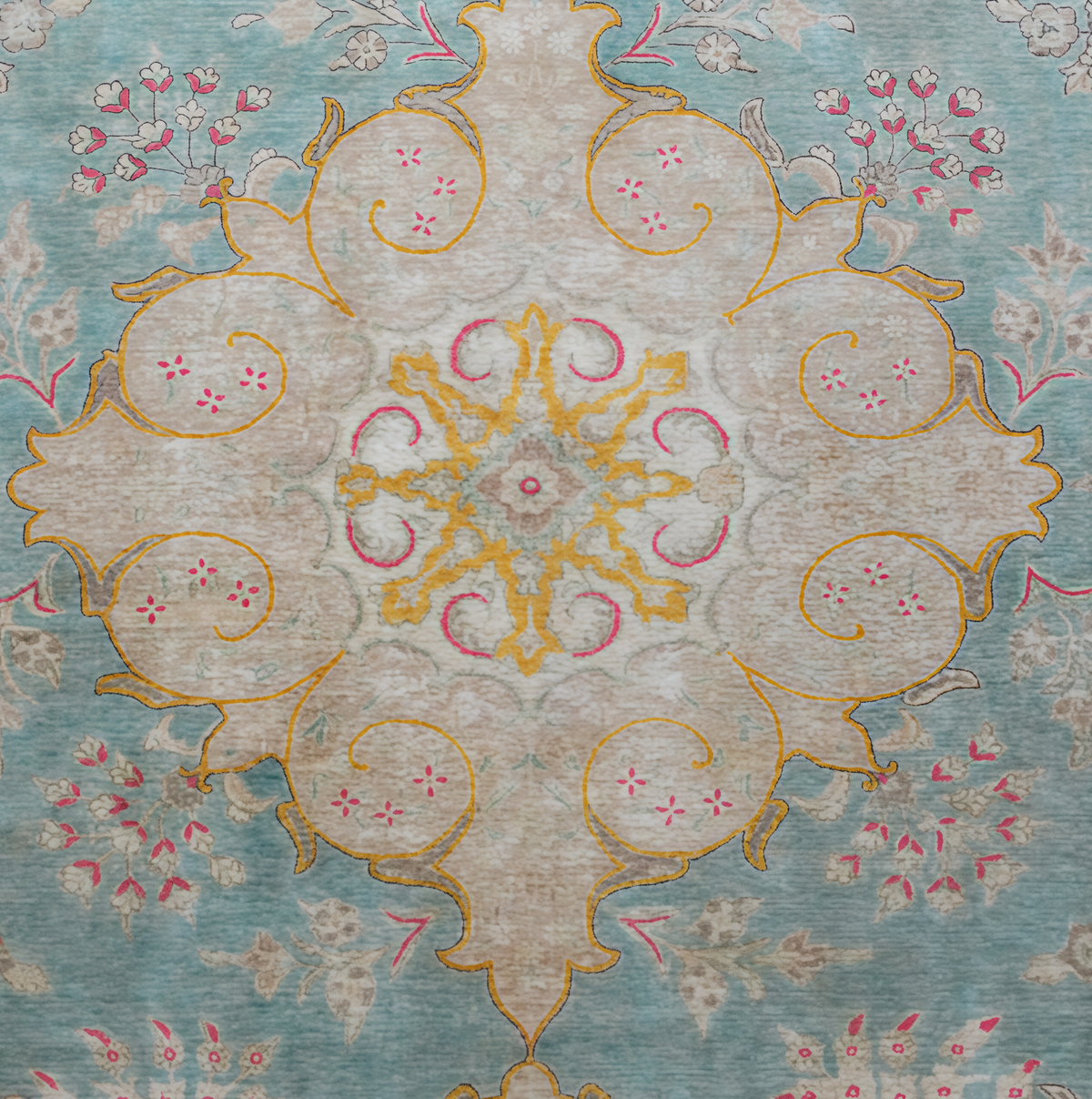 Tabriz Persian Carpet Beige Turquoise, view 2 of 3, vintage, Assembly Vintage Dubai