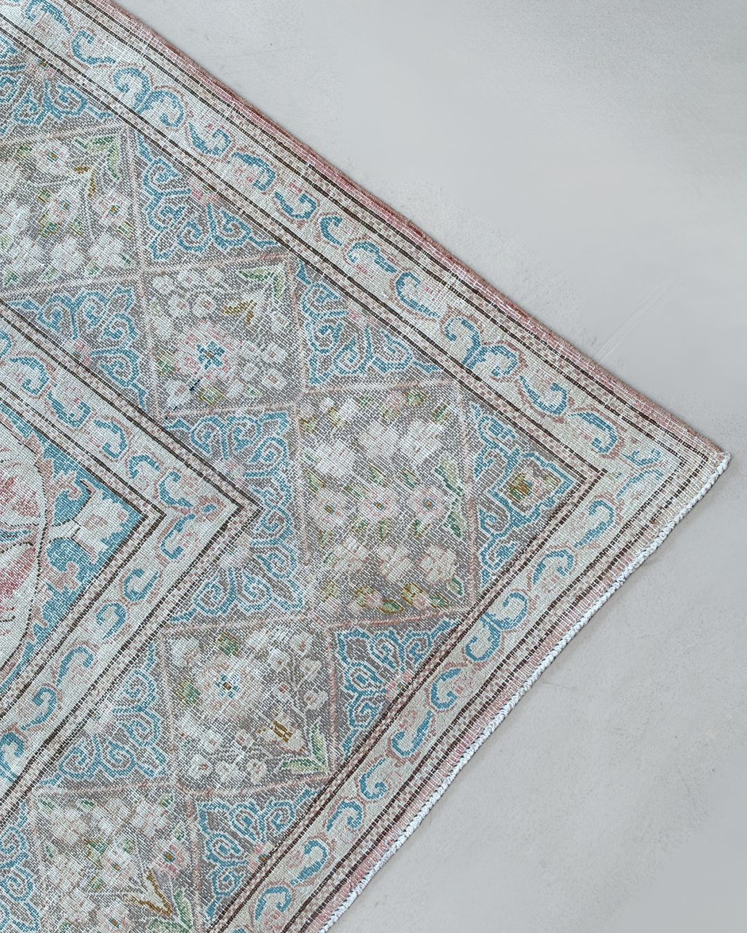 Kerman Persian Carpet Sand Beige & Dusty Blue