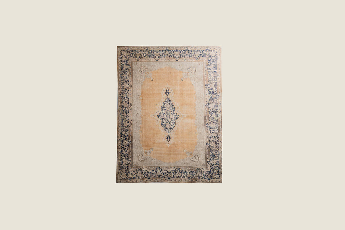 Persian Kerman Carpet Blue Beige, view 1 of 5, vintage, Assembly Vintage Dubai